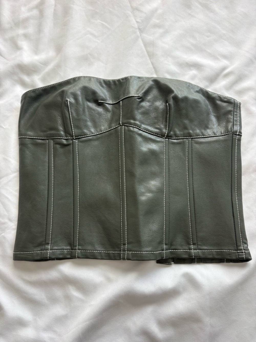 Edikted Olive Green Faux Leather Corset Crop Top